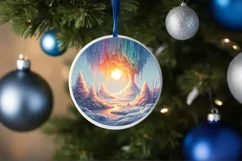 Pastel Winter Scene Round Ornament Sublimation PNG Product Image 1
