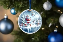 Winter Santa Snowflakes Round Ornament Sublimation PNG Product Image 1