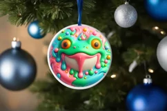 Christmas Frog Round Ornament Sublimation PNG Product Image 4