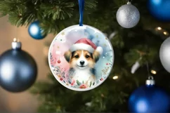 Colorful Christmas Dog Round Ornament Sublimation PNG Product Image 4