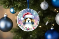 Colorful Christmas Dog Round Ornament Sublimation PNG Product Image 4