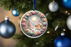 Detailed Christmas Candy Round Ornament Sublimation PNG Product Image 1
