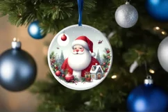 Winter Santa Round Ornament Sublimation PNG Product Image 1