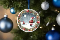 Winter Santa Round Ornament Sublimation PNG Product Image 1