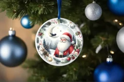 Winter Santa Round Ornament Sublimation PNG Product Image 4