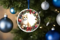 Winter Cat Round Ornament Sublimation PNG Product Image 4