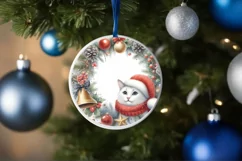 Winter Cat Round Ornament Sublimation PNG Product Image 1