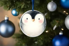 Winter Penguin Round Ornament Sublimation PNG Product Image 4