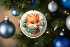 Winter Fox Round Ornament Sublimation PNG Product Image 1