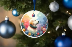 Colorful Christmas Dog Round Ornament Sublimation PNG Product Image 4