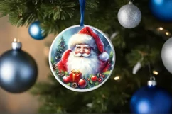Santa Round Ornament Sublimation PNG Product Image 4