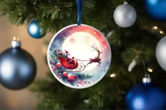 Santa's Sleigh Round Ornament Sublimation PNG Product Image 1