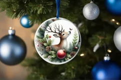 Reindeer Round Ornament Sublimation PNG Product Image 4