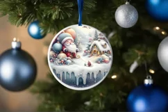 Winter Scene with Santa Round Ornament Sublimation PNG Product Image 1