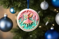 3D Christmas Fairy Winter Round Ornament Sublimation PNG Product Image 4