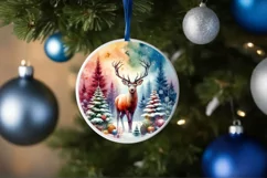 Colorful Christmas Reindeer Round Ornament Sublimation PNG Product Image 1