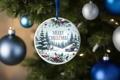 Merry Christmas Winter Scene Round Ornament Sublimation PNG Product Image 1