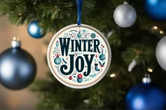 Winter Joy SVG Round Christmas Ornament Sublimation PNG Product Image 1