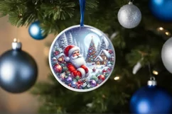 Melting Winter Scene with Santa Round Ornament Sublimation Product Image 1