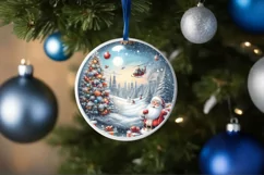 Melting Winter Scene with Santa Round Ornament Sublimation Product Image 1