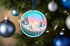 Winter Round Ornament Sublimation PNG Product Image 4
