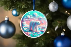 Christmas Round Cute Polar Bear Ornament Sublimation Product Image 2