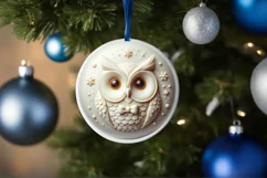 Christmas Round Cute Owl Ornament Sublimation Product Image 4