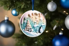 3D Christmas Round Cute Penguin Ornament Sublimation Product Image 4