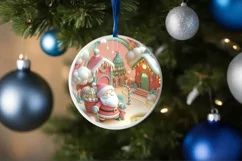 Christmas Round Cute Pink Santa Ornament Sublimation Product Image 4