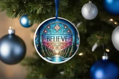 Believe Stained Glass Christmas Round Cute Ornament Sublimat Product Image 4