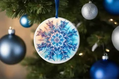 Snow Flake Christmas Round Cute Ornament Sublimation Product Image 4