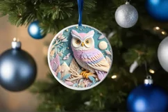 Christmas Round Cute Owl Ornament Sublimation Product Image 4