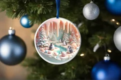 3D Christmas Round Cute Penguin Ornament Sublimation Product Image 4