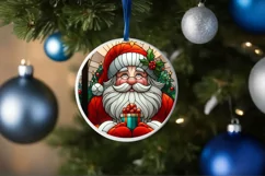 Round Christmas Santa Stained Glass PNG Ornament Product Image 4
