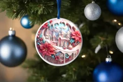 3D Berry Red Robin P astel Christmas Round Ornament Sublimat Product Image 1