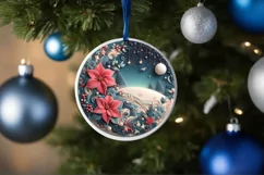 3D Berry Red Robin Pastel Christmas Round Ornament Product Image 4