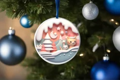 Cats under The Night Sky with Trees Christmas Ornament Product Image 4