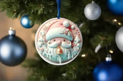 3D Santa Pastel Christmas Round Ornament Sublimation Product Image 4