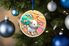 3D Dog Pastel Christmas Round Ornament Sublimation Product Image 1