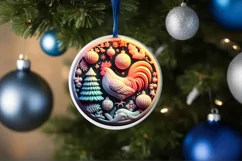 3D Rooster Pastel Christmas Round Ornament Sublimation Product Image 4