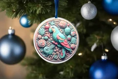 Parrot 3D Pastel Christmas Round Ornament Sublimation Product Image 1