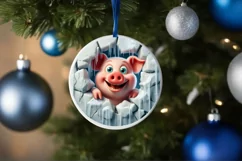 Christmas Round Cute Animal Ornament Sublimation Pig Product Image 4