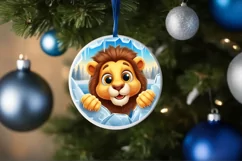 Christmas Round Cute Animal Ornament Sublimation Lion Product Image 4