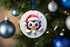 Christmas Round Cute Penguin Ornament Sublimation Product Image 4