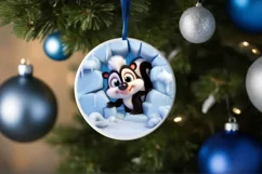 Christmas Round Cute Scunk Ornament Sublimation Product Image 4
