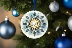 Joy Watercolor Snow Flake Christmas Round Cute Ornament Product Image 4