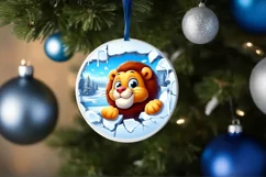 Christmas Round Cute Animal Ornament Sublimation Lion Product Image 4