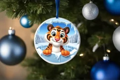 Christmas Round Cute Animal Ornament Sublimation Tiger Product Image 4