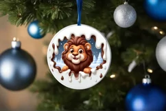 Christmas Round Cute Animal Ornament Sublimation Lion Product Image 4