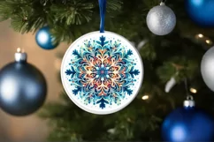 Watercolor Snow Flake Christmas Round Cute Ornament Product Image 4